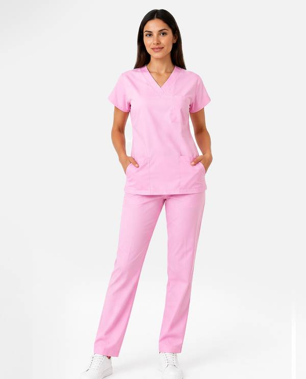 Pembe Likralı Takım Scrubs