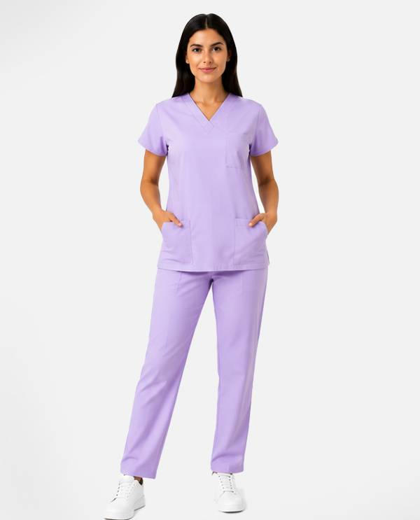 Lila Likralı Takım Scrubs